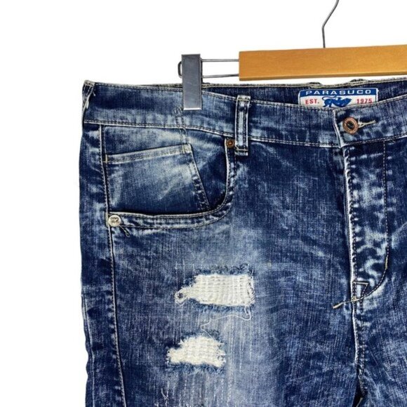 Parasuco Men's Blue 9HRIKER Distressed Stone Wash Slim Jeans US 38 x 34 - Picture 6 of 16